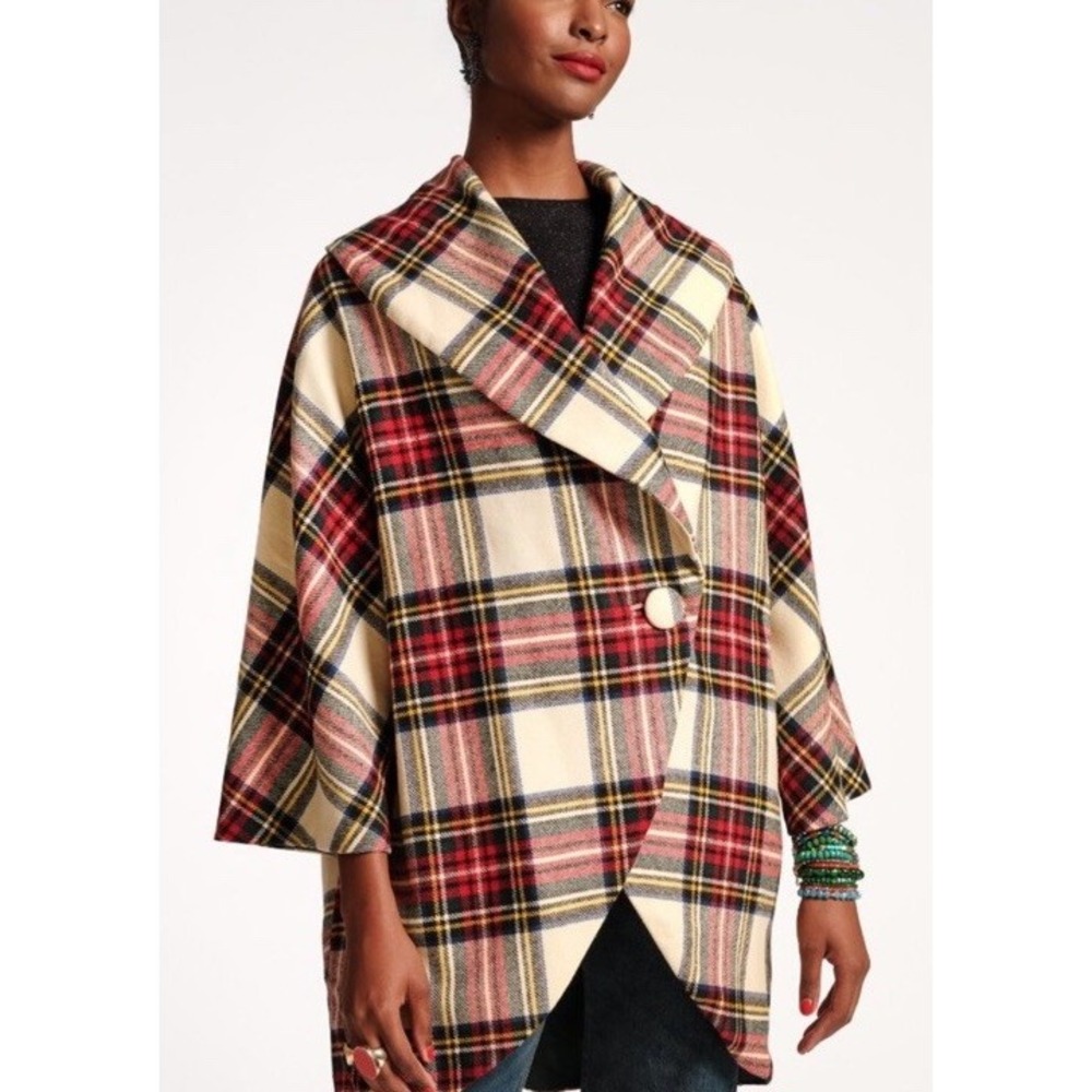 Frances Valentine Christmas Plaid‎ Cocoon Wool Shawl Collar Coat Large $1498 NWT - Picture 3 of 13